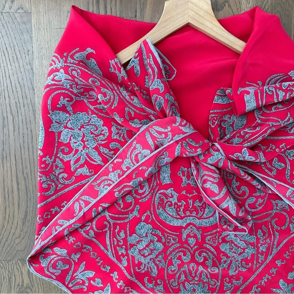 Anthropologie Vintage 100% Silk Paisley Printed Square Scarf Pink and Grey 40